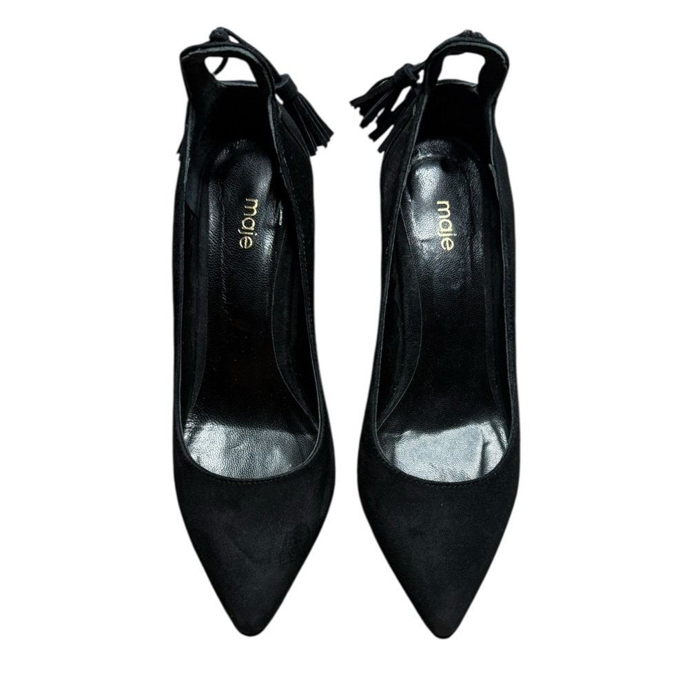 Maje Black Suede Leather Pointed-toe Tassel Pump Heels Size 7.5
